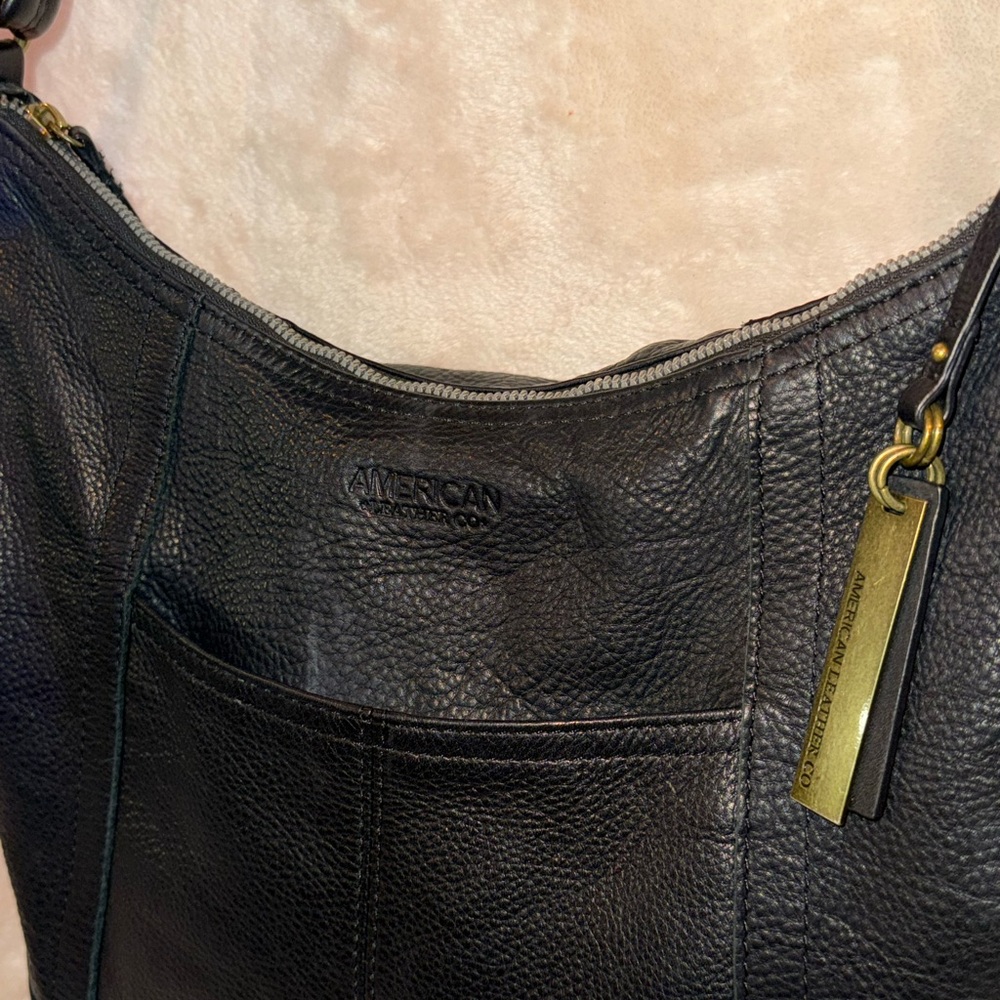 Vintage American Leather Co Black Soft Pebbled Genuine Leather Hobo Shoulder Bag - Picture 5 of 15